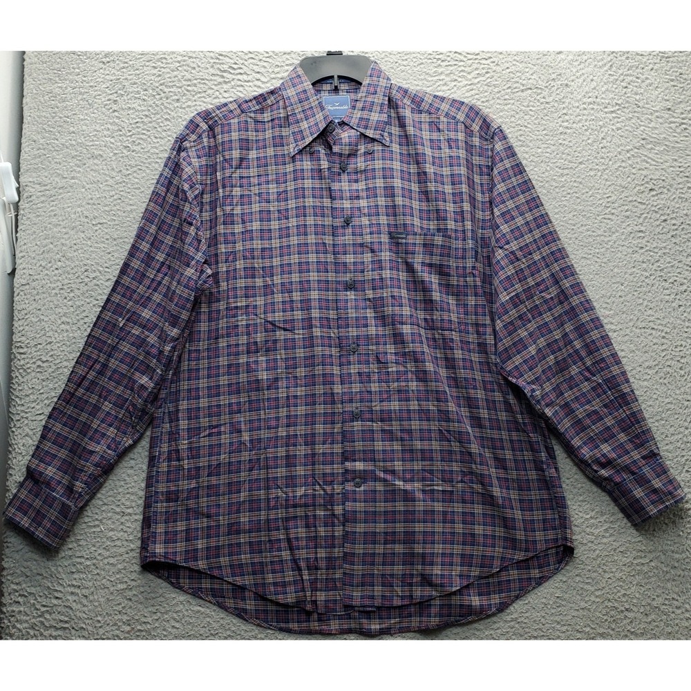 Façonnable Flannel Shirt Mens Medium Multi Plaid Classic Long Sleeve Button Down
